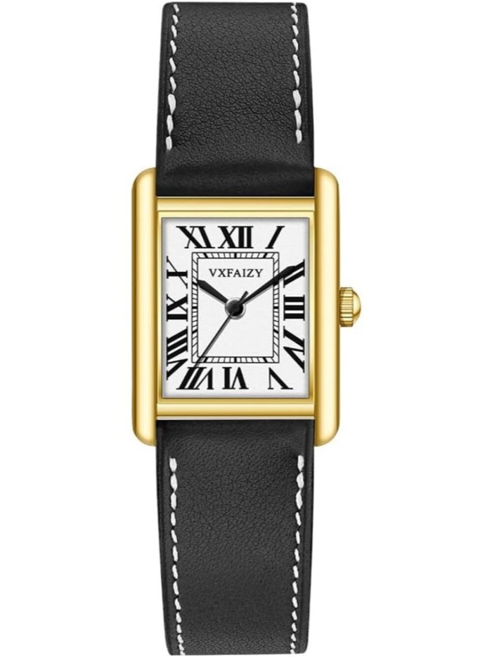 Women's Gold Black Vintage Roman Number Genuine Leather Strap Wrist Watches